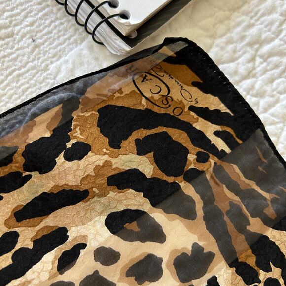 Oscar De La Renta Long Narrow Leopard Animal Print 100% Silk Scarf wStains 52x10 - Picture 11 of 11